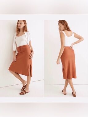 madewell linen-blend drawstring midi slip skirt